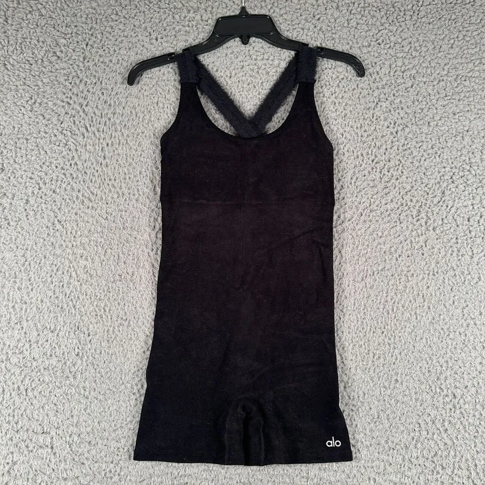 Alo Yoga‎ Seamless Luxe Terry Cuddle Romper Womens XS Black